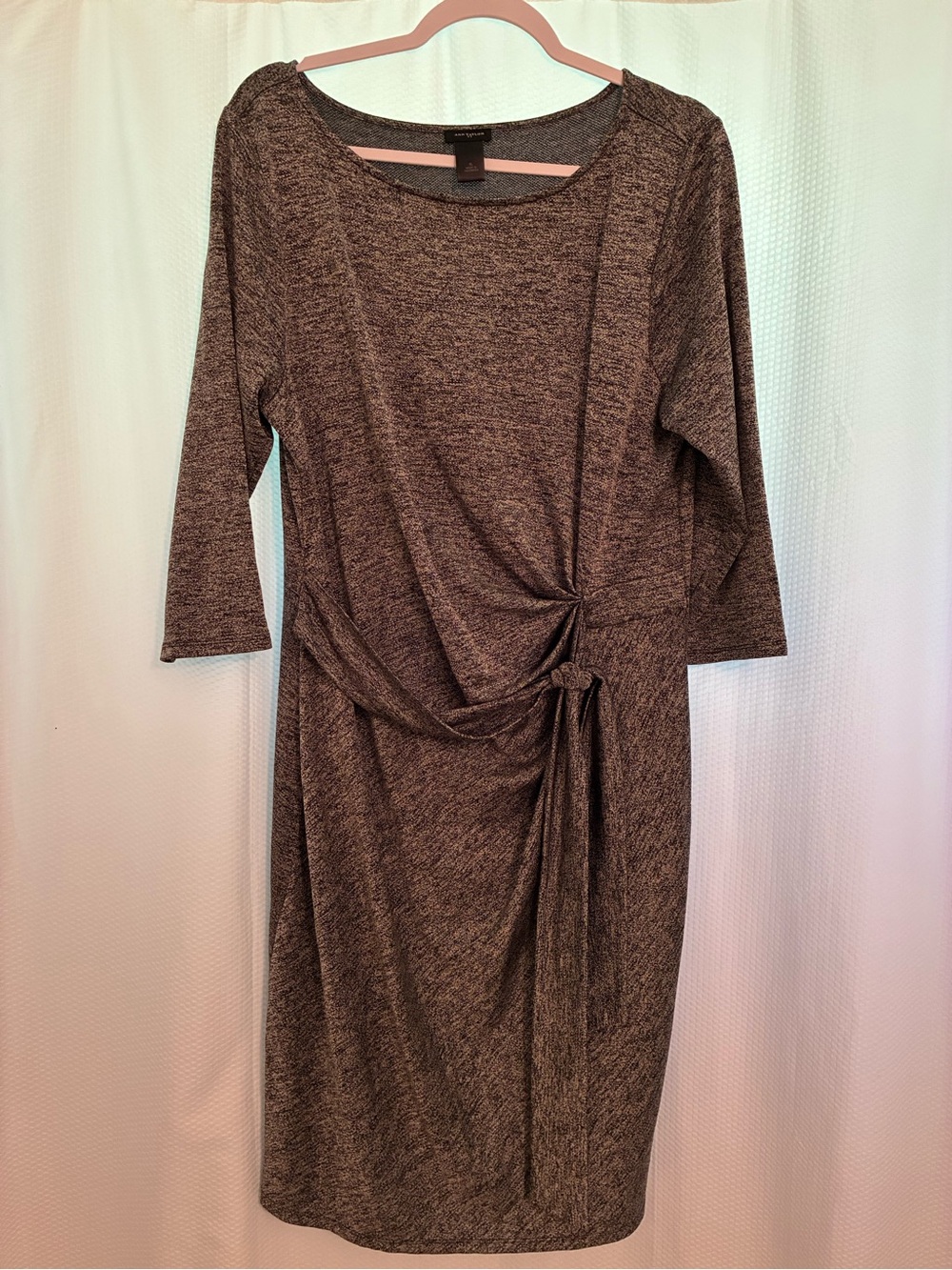 Ann Taylor Heathered Charcoal Knot-Front Midi Dress